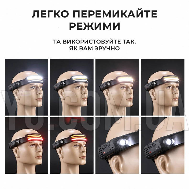 Налобний ліхтар COBA CB-689-3 акумуляторний з датчиком руху та червоним світлом Налобний ліхтар COBA CB-689-3 акумуляторний з датчиком руху та червоним світлом